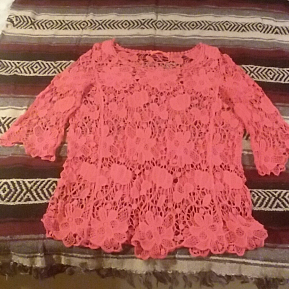 Crocheted bright coral top